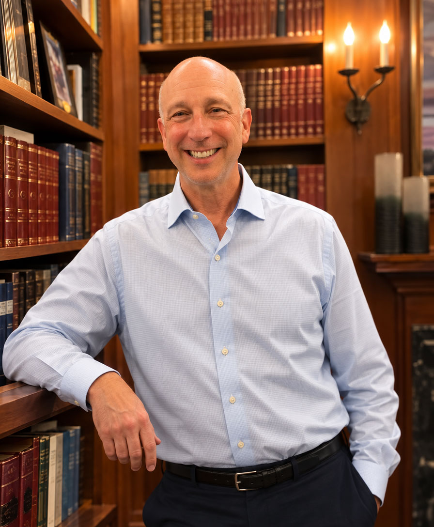 Lewis Barbanel standing in an office library